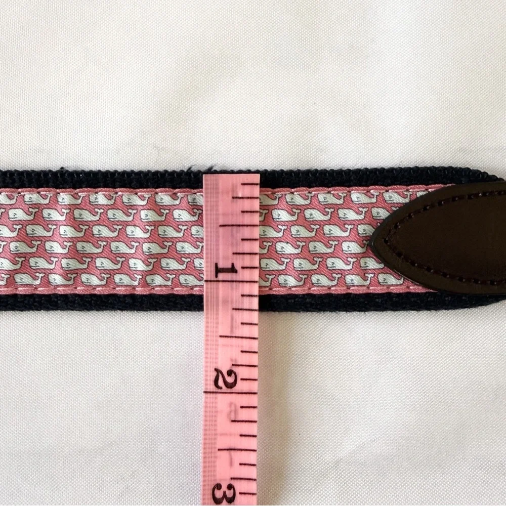 Vineyard Vines Pink Blue Whales Canvas Club Silk Leather Brass Belt Boys 30